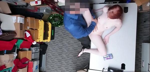  Redhead teen fucks a security guard after they caught her